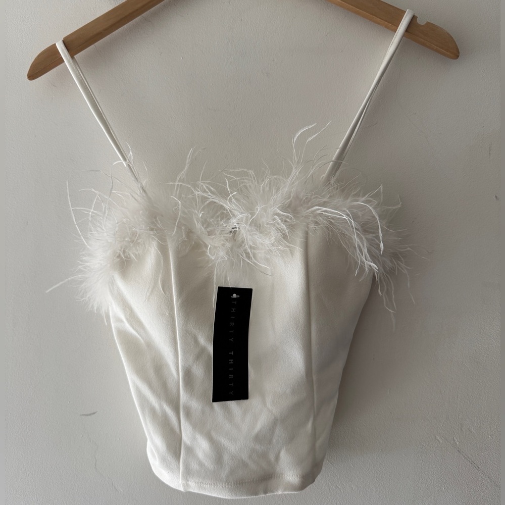 Thirty‎ Thirty White Feather Crop Top